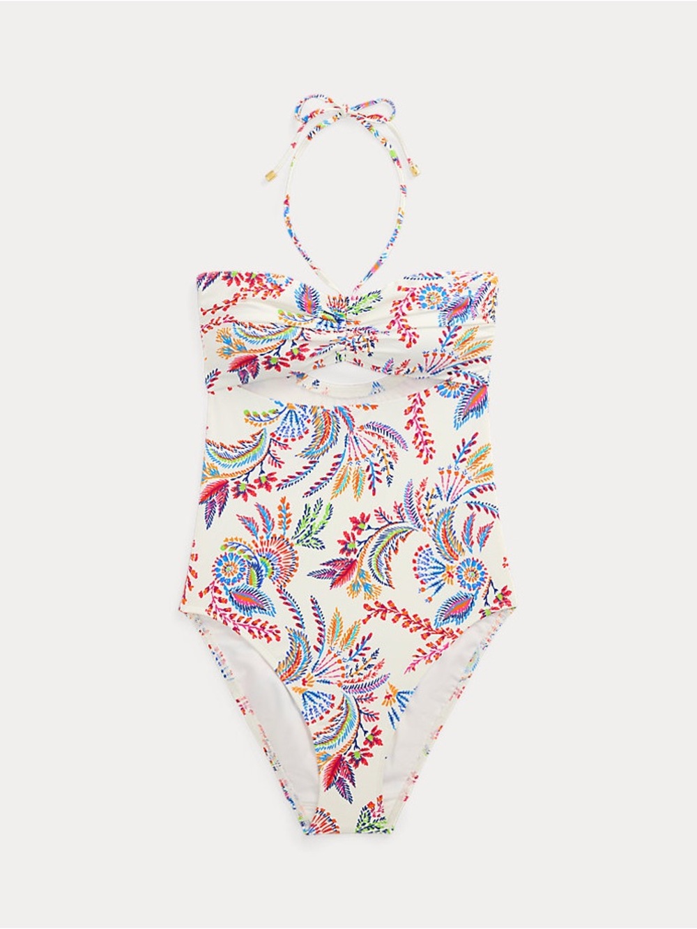 Ralph Lauren White Floral Multicolor Halter One-Piece Swimsuit